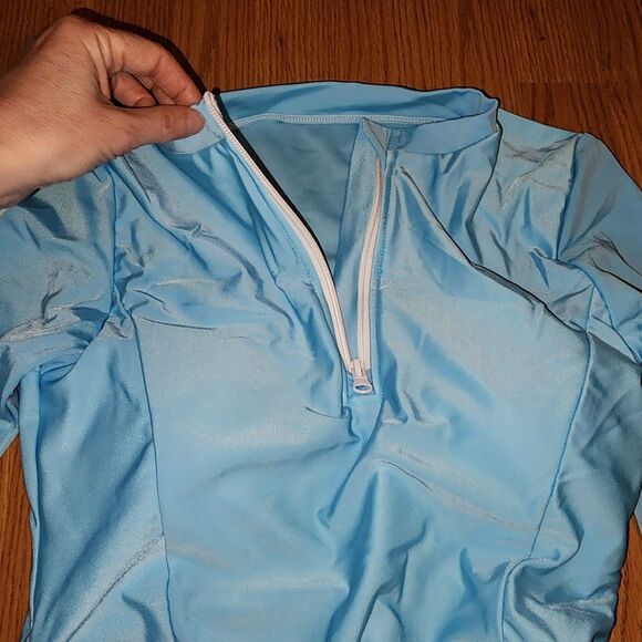 Womens  Blue Rashguard Long Sleeve Top With Black Bikini Bottom Sz L UFP Beach - Picture 13 of 16